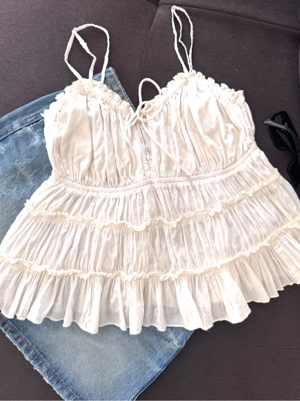 Aerie White Ruffled Tiered Top
